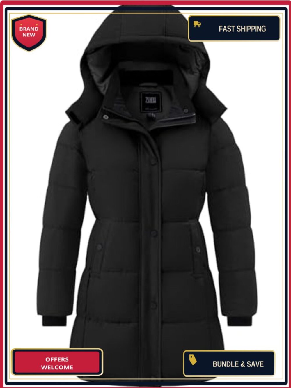 Waterproof Quilted Puffer Jacket Parka - Recycled Polyester, Windproof,